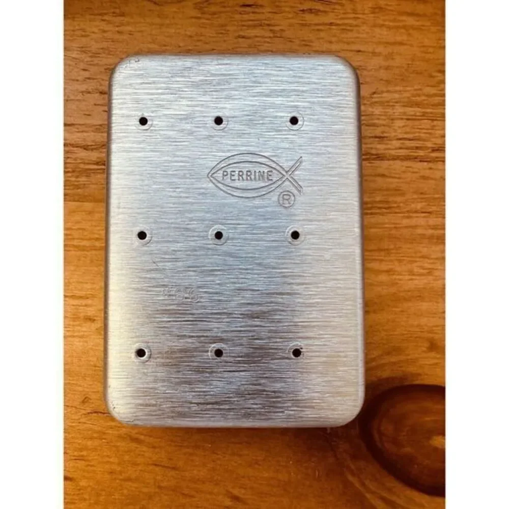 Perrine #66 Aluminum Sterling Quality Tackle Fly Box W/Over 50 Flies Pocket Size